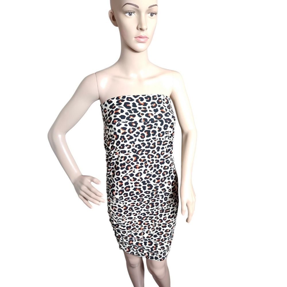 Cheetah Print Mini Dress Women's‎ Multicolor Strapless Bodycon Form Fitting
